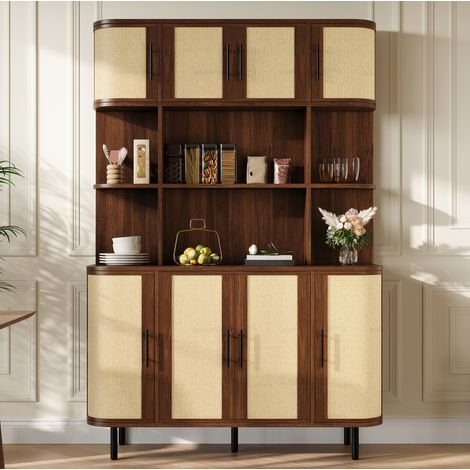 Credenza 120/20/180 cm color noce con 8 ante e frontali a intreccio (1/5)