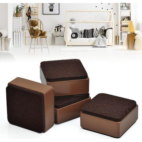 Ensemble de quatre tapis rehausseurs de meubles en acier au carbone, antidérapants et adhésifs, pour pieds carrés et tables. (1/5)