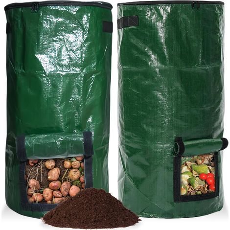 Lot de 2 sacs de composteur avec couvercle, réutilisables, pliables - En plastique - Pour jardin, terrasse et balcon (1/5)