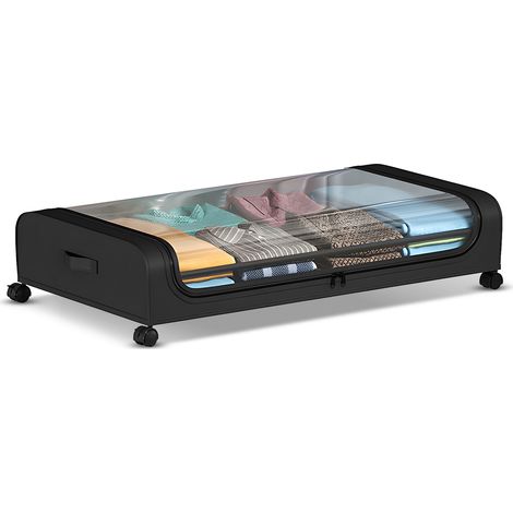 Unterbett-Aufbewahrungsbox mit Rollen und Sichtfenster – Multifunktionaler Behälter für 1 oder 2 Packungen (80 x 44 x 16 cm) – Tragkraft: 33 kg