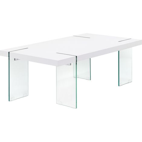 MOG CASA - Mesa de Centro NOWA con Soporte de Cristal y Tablero de Madera Blanca 120 x 70 x 45 cm para el salon con Estilo Moderno (1/5)
