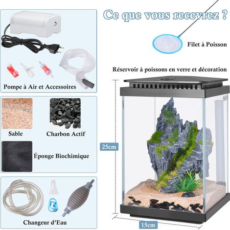 Mini Aquarium Kit Complet 15L avec Éclairage LED et Système de Filtration Intégré