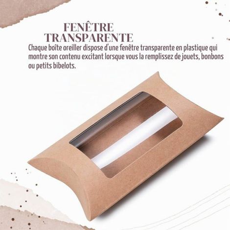 Boite Cadeau Coussin - Kraft 300 G M2 - Fenetre Transparente - 12 7 X 7 6 X 3 Cm - 40 Unites (1/5)