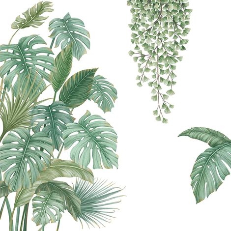 4 Pièces Feuilles De Palmier Stickers Muraux, Sticker Mural Plante Tropicale, Autocollant Mural Plante Verte, Stickers Muraux Amovibles en Vinyle, Convient pour Chambre à Coucher, Salon (1/5)