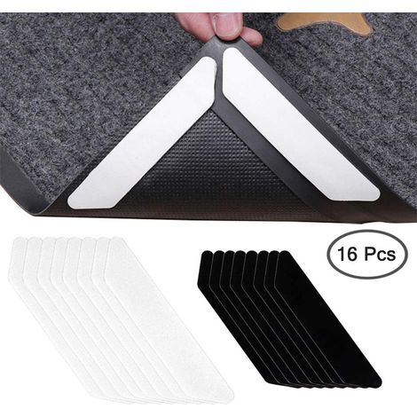 Lot de 16 bandes antidérapantes anti-enroulement pour tapis. Maintiennent votre tapis en place et aplanissent les coins. Bande adhésive de qualité supérieure avec revêtement renouvelable. (1/5)