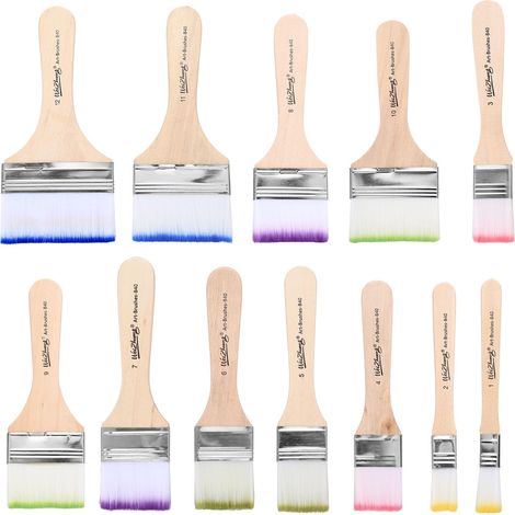 12 Pcs Pinceau Plat Peinture, Pinceaux Peinture Mur, Pinceaux Plats, Petit Pinceau, Pinceaux à Vernis, à Poils, Acrylique pour Bricolage Murale (1/5)