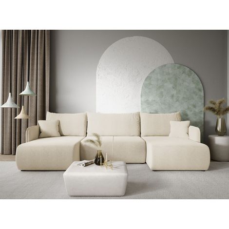 Wohnlandschaft Sofa mit Schlaffunktion CALGARY Stoff Curio Creme (1/4)