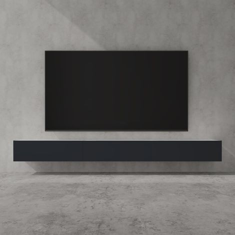 doporro Mobile Porta TV Sospeso 300 cm con 4 Ante Bianco Opaco e Antracite Opaco, Credenza Bassa da Soggiorno Salotto, Madia Consolle Bicolore per TV Fernsehschrank02
