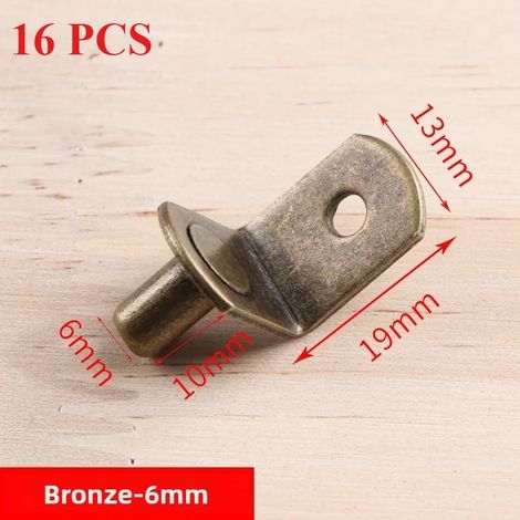 (Bronze-6mm-NA) 16 supports d'étagère robustes en forme de L, clips nickelés avec trou pour une fixation sécurisée dans la cuisine ou une bibliothèque. (1/5)