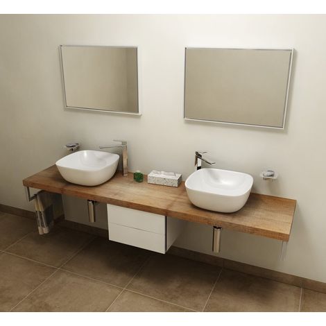 Plan sous vasque AVICE 170x50cm, épaisseur 5cm, Vieux bois (1/2)