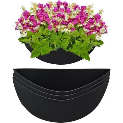 Lot de 3 doublures de pot de fleurs demi-rondes en tissu de 40,6 cm pour panier de fleurs en demi-cercle, doublure de rechange en feutre de noix de coco, alternative pour panier suspendu au mur (1/5)