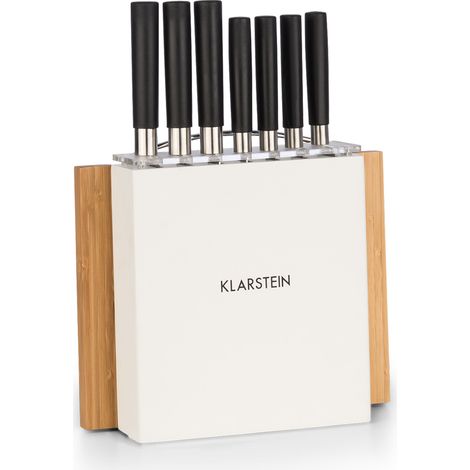 Klarstein Couteau Cuisine, Lot 7 Couteau de Cuisine Professionnel avec Bloc, Set Couteaux et Ustensiles de Cuisine en Acier Inoxydable, Blocs Couteaux Professionnelle avec Planche, Résistants Rayures
