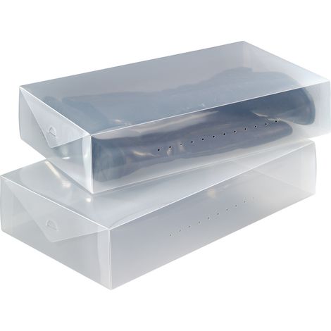 WENKO Scatola per stivali, contenitore per stivali, Set di 2 scatole, plastica, 52x11x30 cm, trasparente (1/4)