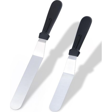 2 PCS Spatule Pâtisserie, Spatule Coudée Pâtisserie Lissage, Spatule à Glaçage Acier Inoxydable Antidérapante, 15 cm et 20 cm (Longueur sans Poignée), pour Glaçage, Crêpes, Gâteaux, Cupcakes (1/5)