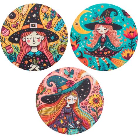 Sottobicchieri in ceramica di Halloween, motivo strega, decorazione per la casa, set da 4, antiscivolo, regalo unico