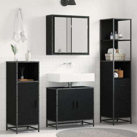 vidaXL Badezimmermöbel-Set 3 pcs Schwarz Eichen-Optik Holzwerkstoff (1/5)