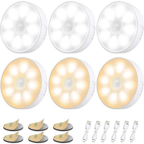 luci con sensore di movimento per interni, luce notturna a LED wireless con base magnetica, batteria ricaricabile USB di tipo C per armadi, scale, ripostiglio, corridoio, giallo caldo e bianco freddo (1/5)