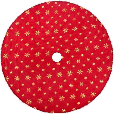 Falda para árbol de Navidad de piel sintética, 122 cm, alfombra roja para árbol con copos de nieve dorados bordados para Navidad, invierno, Año Nuevo, decoración del hogar. (1/4)