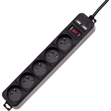 Regleta de extensión con protector contra sobretensiones Akyga AK-SP-05U, 5 tomas, 1,5 m (1/3)