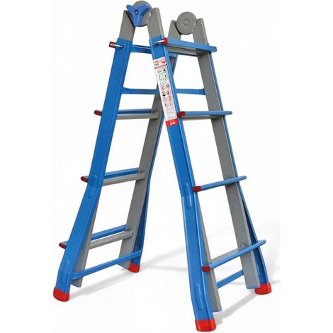 Scala multiuso in alluminio con gradini richiudibile versatile resistente per lavori interni ed esterni casa ufficio officina - 4+4 gradini (1/2)