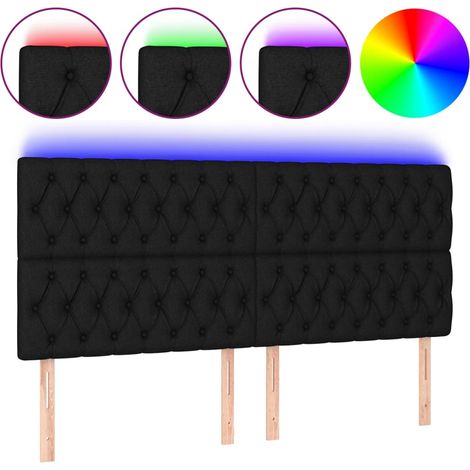 Testiera Testata del letto a LED nero 200x7x118/128cm in Tessuto (1/4)