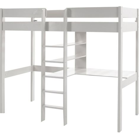 Cama Alta 90x200 con Somier y Escritorio Vipack Pino - Blanco