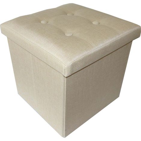 Pouf coffre pliable effet lin Jade Uni (1/3)