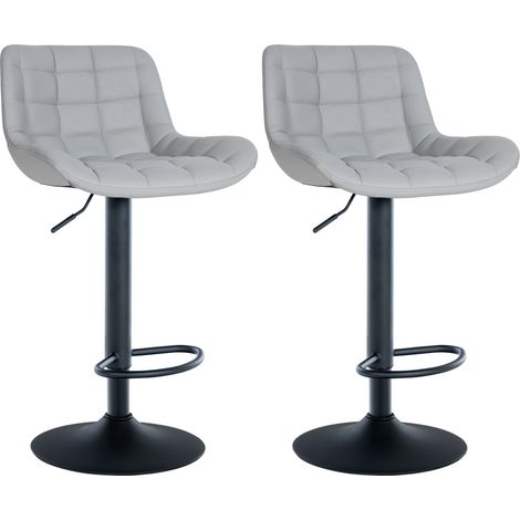 Set 2 sgabelli bar struttura in metallo nero seduta in PVC grigio con cuciture 100004443