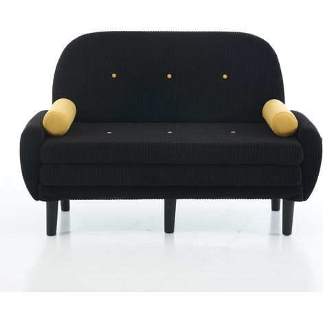 Banquette en velours côtelé noir convertible en loveseat, fauteuil relax avec coffre de rangement pour salon.