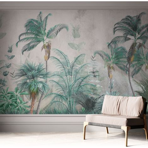 Papier peint adhésif décoratif pour salon chambre et cuisine Facile à poser avec colle Oasis exotique 312x219 cm (1/5)