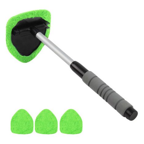 Outil de nettoyage pour pare-brise — Kit de nettoyage pour vitres intérieures de voiture (inclut un manche télescopique et 3 tampons de nettoyage en microfibre)