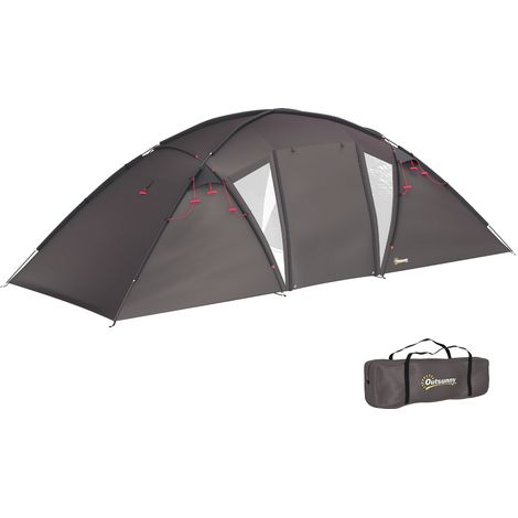 Tienda de campaña familiar para 4-6 personas, impermeable de 3000 mm, tipo túnel con 2 puertas, bolsa de transporte, color negro
