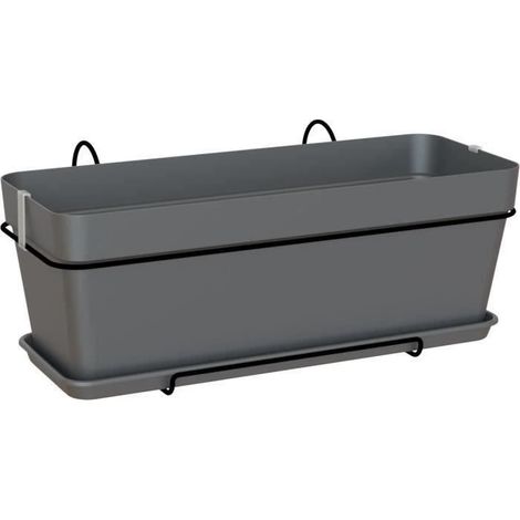 Vaso da Fiori con Piatto Artevasi Capri v2 Per appendere sul balcone Antracite 50,2 x 28,5 x 20,7 cm (1/2)