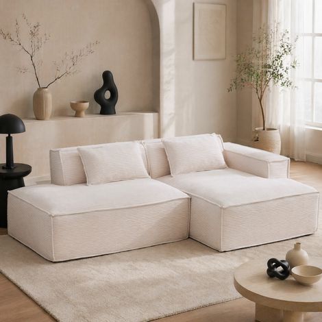 Sofá de tela de 233 cm con 2 cojines, muelles ensacados y espuma de alta densidad, beige HAVRYA (1/5)