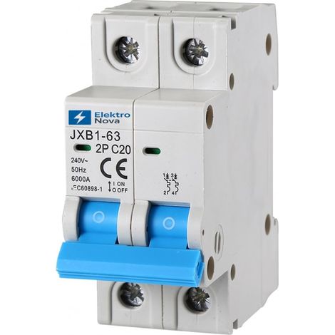 Interrupteur magnétothermique 2P C20 20A 6KA - 2 Modules DIN - 220V