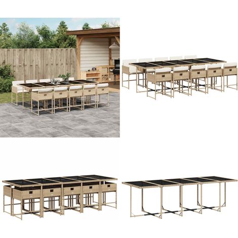 vidaXL 11-tlg. Garten-Essgruppe mit Kissen Beige Poly Rattan (1/5)