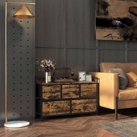 Cómoda con 5 cajones y estante superior marrón OKMYHOME (1/4)