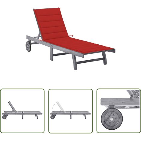 INLIFE Chaise longue de jardin avec coussin Gris Bois d'acacia solide (1/5)