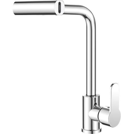 Rubinetto da cucina con attacco per tubo flessibile acqua calda/fredda. Rubinetto multifunzionale con testa girevole e telescopica per lavabo, tubo flessibile da 60 cm, colore argento. (1/4)