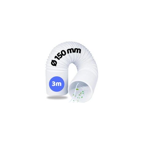Tuyau d’Évacuation 150 mm 3 m – PVC Flexible pour Climatiseur Mobile, Sèche-Linge, Hotte, Rallonge