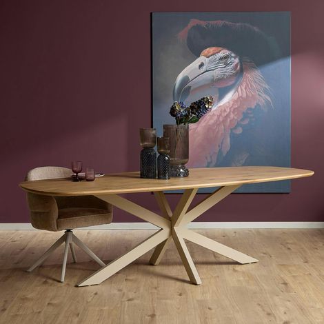 Table rectangulaire bois bords arrondis pied blanc 240 cm LEXTON