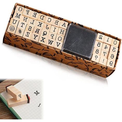 40 timbri in legno con lettere dell'alfabeto - set di numeri e simboli con tampone d'inchiostro per l'arte
