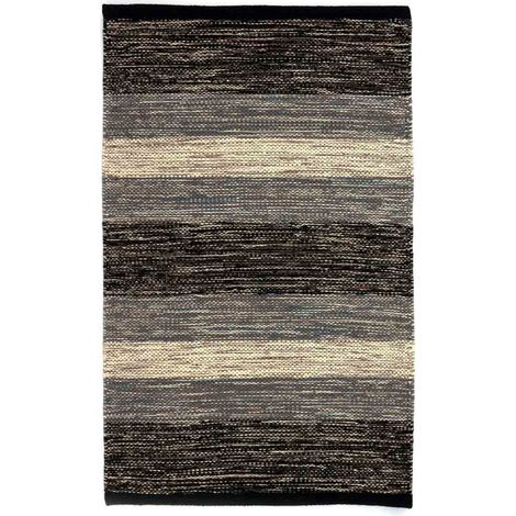 Tappeto HAPPY GRIGIO disegno a righe 100% cotone annodati a mano, tappetino stuoia bagno multiuso lavabile cm.50x80 (1/4)