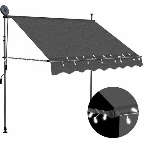 Store banne rétractable, à commande manuelle, avec éclairage LED, 150 cm, anthracite
