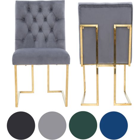 Set of 2 Grey Siena Luxury Tufted Velvet Dining Chairs with Gold Frame & Legs - Modern Upholstered Accent Chair (1/5)