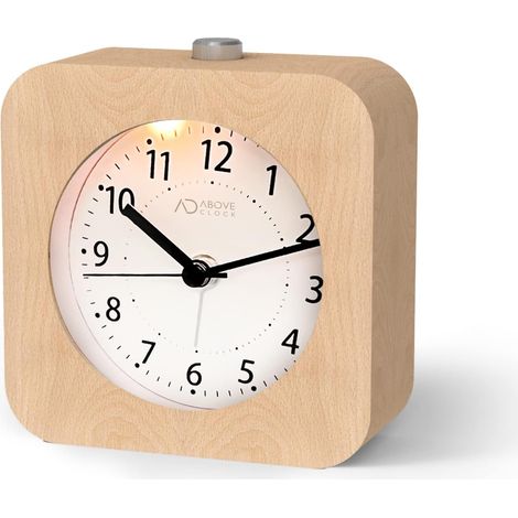 AboveClock Réveil Matin à Piles en Bois, Silencieux Sans Tic Tac, Analogique de Voyage Lumineux Avec Fonction Snooze, Aiguilles et Alarme Sonore Croissante【Bois Clair】 (1/5)