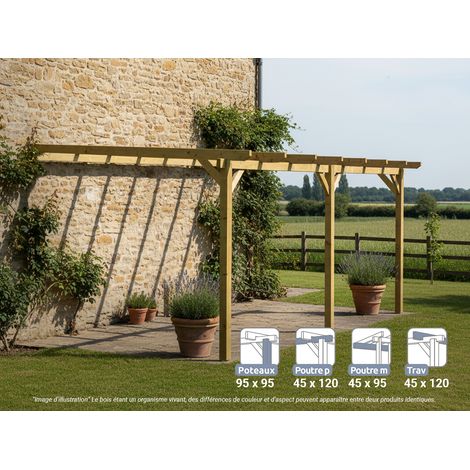 Pergola adossée en bois massif Narbonne 510 x 420 cm - Maderland