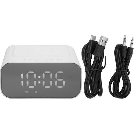 Bluetooth-Lautsprecher mit 15-W-Schnellladefunktion, UKW-Radio, Sleep-Timer und Dual-Alarm, Weiß
