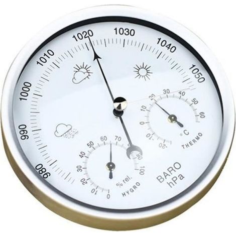 Station météorologique - Thermomètre - Baromètre - Hygromètre - Acier inoxydable - Ø14 cm (1/4)