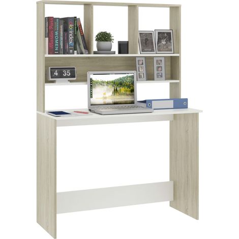 Bureau avec étagères Blanc chêne sonoma 110x45x157 cm (1/5)